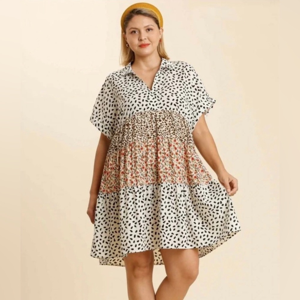 Umgee Mixed Floral & Animal Print Dress